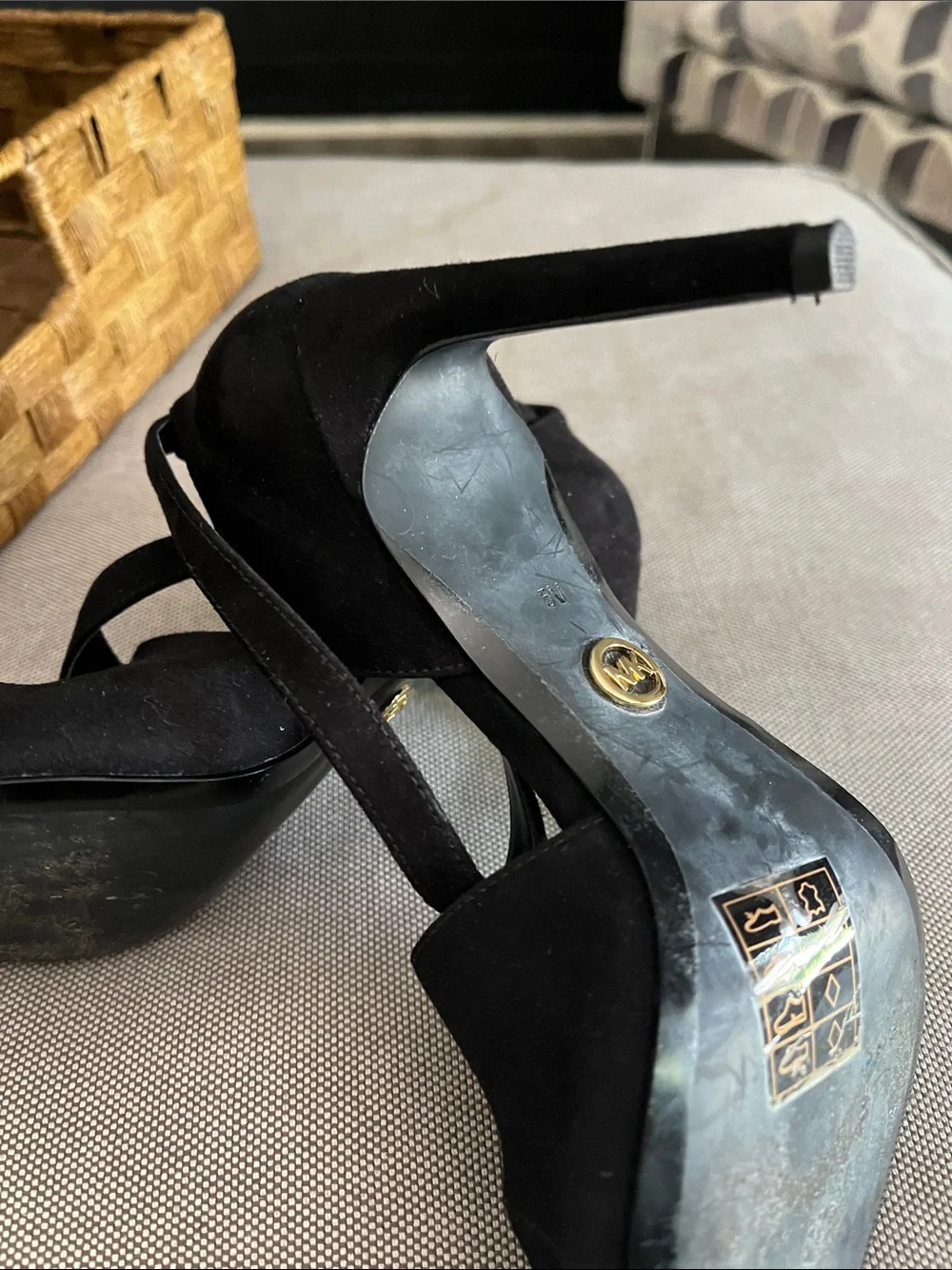 Michael Kors Black Suede Open Toe Ankle Strap Stiletto Heels